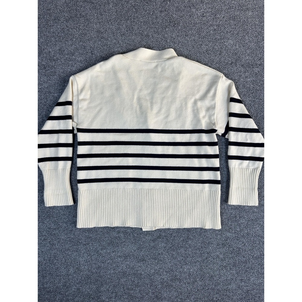 Zara Cardigan Womens S Cream Striped Nautical Coastal Fisherman Heavy Capsule - Picture 2 of 7